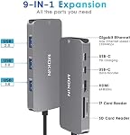 MOKiN USB C Adapters for MacBook Pro/Air,Mac Dongle with 3 USB.3.0,USB C to HDMI, USB C to RJ45 Ethernet, 9 in 1 USB C to HDMI Adapter,100W Pd Charging, USB C to SD/TF Card Reader USB C Hub