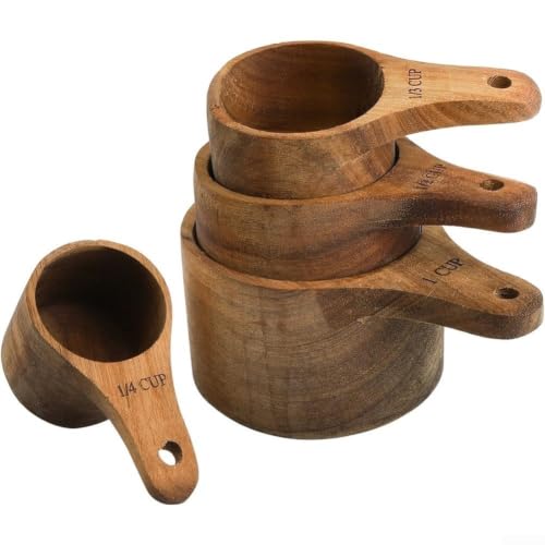 Cucharas medidoras de madera para café y repostería pack de 4 piezas apilables 7