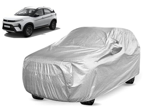 Image of Auto Hub Car Cover Compatible with Tata Nexon (Model -2023-Till Date) with Mirror Pocket, Nexon Car Cover Waterproof, Metallic Silver
