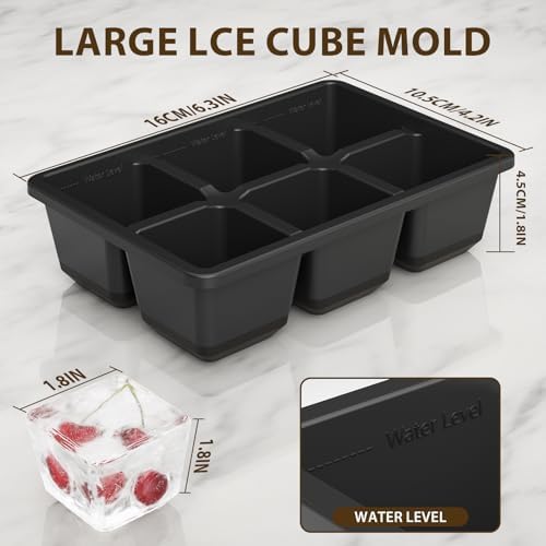 Large Ice Cube Molds, 3 Pack Whiskey Square Ice Molds, 1.8 Inch Big Ice Cube Tray, Stackable Cocktail Ice Tray with Lid, Easy to Release (Grey) - Thumbnail 5
