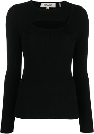 Diane Von Furstenberg DVF Womens Bruno Black Ribbed Knit Cut Out Long Sleeve Sweater