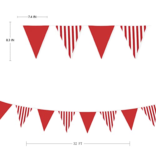 32Ft Red And White Striped Pennant Banner Fabric Triangle Flag Bunting Garland Streamer For Carnival Circus Kids Birthday Wedding Christmas New Years Party Outdoor Garden Hanging Festivals Decoration #TOP6