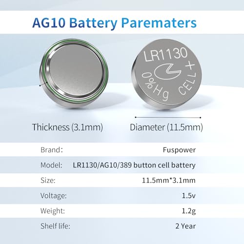 Fuspower LR1130 Battery AG10 389 390 LR54 Button Cell Battery (10PCS)