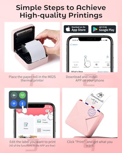 Minidrucker für Smartphone - M02S Pocket Printer, 300dpi Fotodrucker für iPhone, Thermodrucker Mini Drucker für Notebook, Miniprint Fotodrucker Handy, Taschendrucker Tragbarer Smarter Fotodrucker