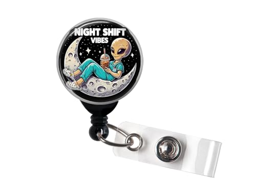 Night Shift Vibes Alien Moon Badge Reel, ER Nurse, Night