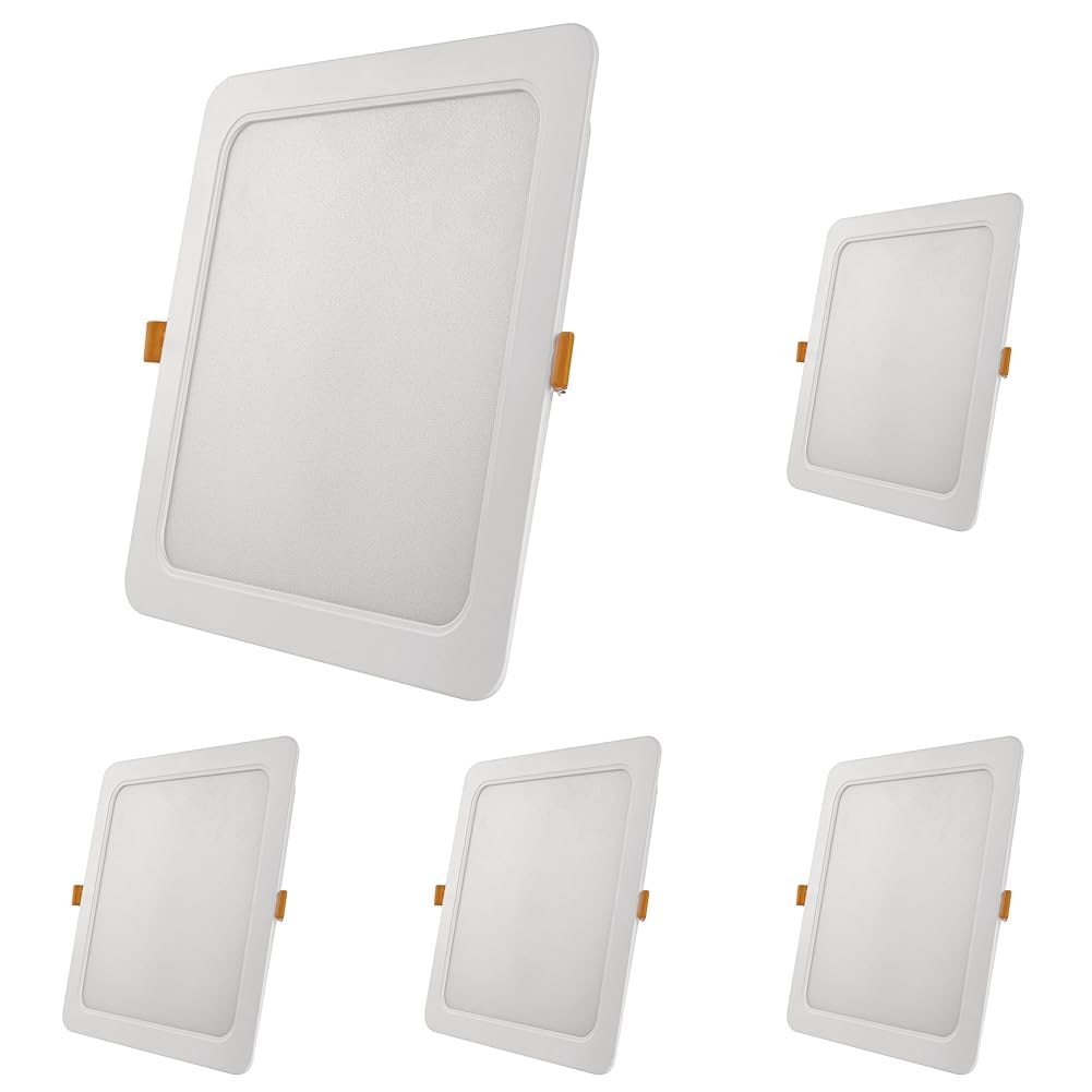 EMOS LED Panel 24 W, quadratische 2400 lm Deckenleuchte, Einbauleuchte 22 x 22 cm, Neutralweiß 4000 K, inkl. LED-Treiber, extra flach, Einbautiefe 2,6 cm, Weiß (Packung mit 5)