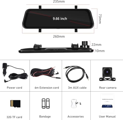 Image of Maharsh 12 inch Touchscreen Mirror Dash Cam with WiFi 4K Front Cam 1080P Rear Cam Monitor Night Vision Muilti Channel Vehicle Interior and Exterior Camera with Carplay Android Auto FM