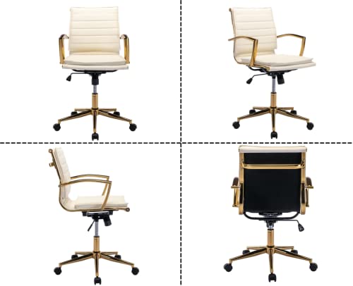 Shunzhi Leather Desk Chair With Armrest Pu Leather Office Chair Midback Adjustable Home Computer Executive Chair Swivel Conference Task Chair Managers Chair With Chrome Base, Beige And Gold #TOP7
