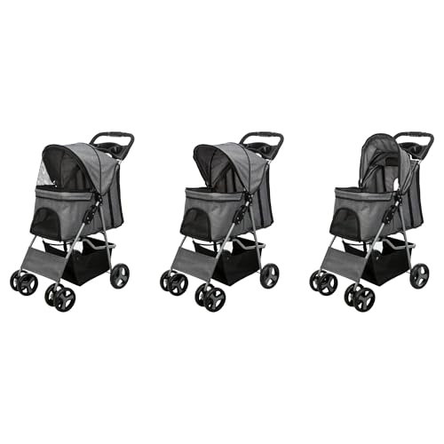 Trixie Hunde-Buggy – Transportlösung für Hunde – schnell faltbar – gefederte 360°-Fronträder – grau – 47 × 100 × 80 cm