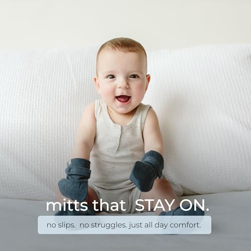 goumikids Viscose Made from Bamboo Cotton Stay-On Mitts, 3-6m Midnight Mitts2