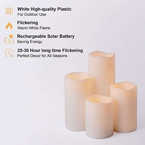 Nomfix Solar Lights Outdoor Waterproof, 3”X4”/5”/6”/8” Flameless Flickering Candles, Dusk To Dawn Timer, Solar Pathway Lights For Patio Decor- 4 Pack #TOP4