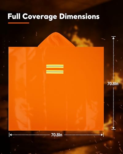 Image of Emergency Fireproof Cloak with Hood - KANHIRO 1076F Heat Resistant Fire Escape Poncho, Extra Large Silicone Coated Fire Blanket Cape for Home, Kitchen & Emergency