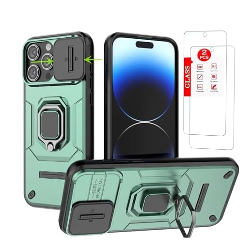 Capa para Xiaomi Poco X6 Pro - com [2 peças] protetor de tela de vidro temperado, com proteção deslizante da tampa da câmera e suporte, Estojo de silicone macio à prova choque,Verde