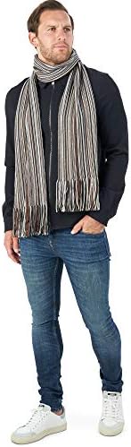 LOVARZI Men's Fine Wool Merino Scarf - Luxurious Striped Super Soft Winter Scarf for Men