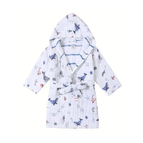 Image of Malabar Baby Organic Cotton Muslin Wearable Hooded Towel, Bath, Pool & Beach Cover-up for Size 3-4 Years - Under The Sea