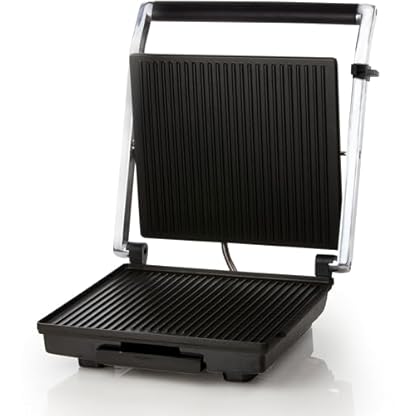 DOMO DO9135G Kontaktgrill - Edelstahl - Ideal zum Grillen von Paninis, Toasts, Fleisch, Fisch und Gemüse - Teflon-Antihaftbeschichtung - 2000 W
