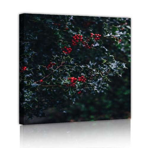 Toile art mural nature Holly Berry pour créer une ambiance de forêt d'hiver dans votre bureau