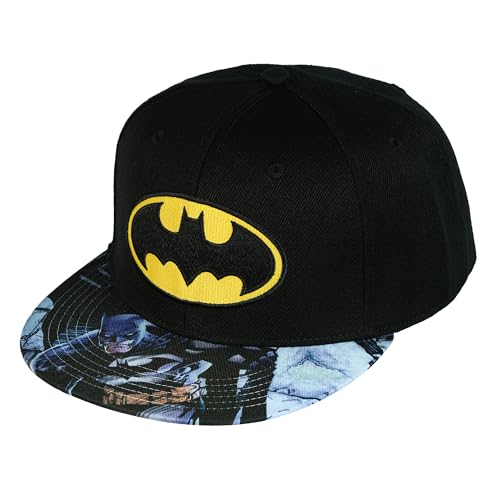 DC Comics Batman Hat Men's Embroidered Logo Flat Brim S...