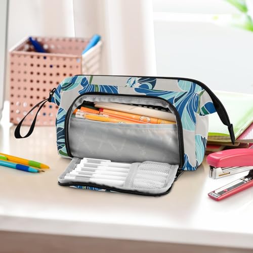 Image of Bolaz Big Capacity Pencil Pen Case Pouch Bag School College Office Organizer for Teens Girls Adults Student-Blue Flower Pattern