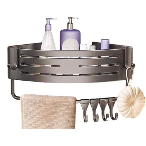 Estante Ducha Esquina Adhesivo, Estante Ducha Sin Taladro Esquinero, Estante Ducha Aluminum con Ganchos, Estante Repisas para Baño Pared Baldas para Baño y Cocina (B)