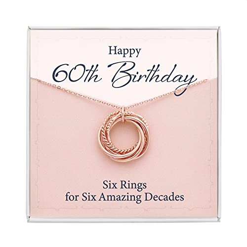 CENTIME 60th Birthday Necklace for Mom, 6 Rings For 6 Decades Necklace, 60th Birthday Gifts for Women, Birthday Gifts For 60 Years Old, 925 Sterling Silver 18K Gold Plated