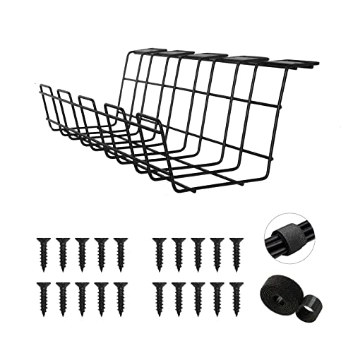 Comix Under Desk Cable Management Tray, Under Desk Cable Organizers for Wire Management, Desk Cable Tray for Office and Home, Perfect Standing Desk Cable Management Rack, 16 Inch, Black, 2-Pack