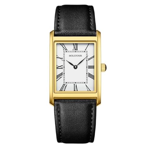 HOLSTOUR Watches for Men Business Simple Model Rectangle Roman Numerals Case Water Resistant with Black Leather Strap