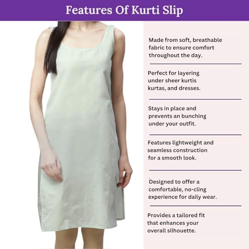 Image of Women's Sleeveless Cotton Inner Slip Dress Round Neck Soft Comfortable Fit Full Length Camisole Innerwear Summer top Undergarment for Girls
