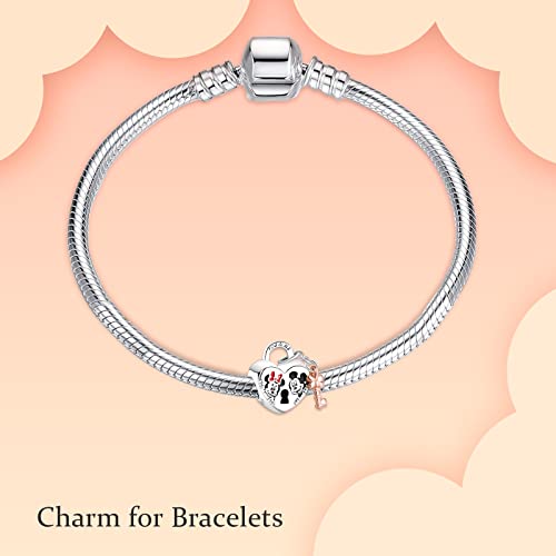 Image of Jewelry Charm Mouse Padlock Charm Beads Fit Bracelets Necklace, 925 Sterling Silver Pendant Beads, Halloween Birthday Christmas Mother's Day Valentine's Day Gifts For Women Wife