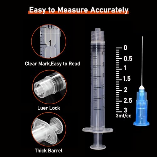 10 Pack 3ml/cc Disposable Luer Lock Lab Syringes with 23Ga 1.5 Inch Needle , Individually Sealed Packed
