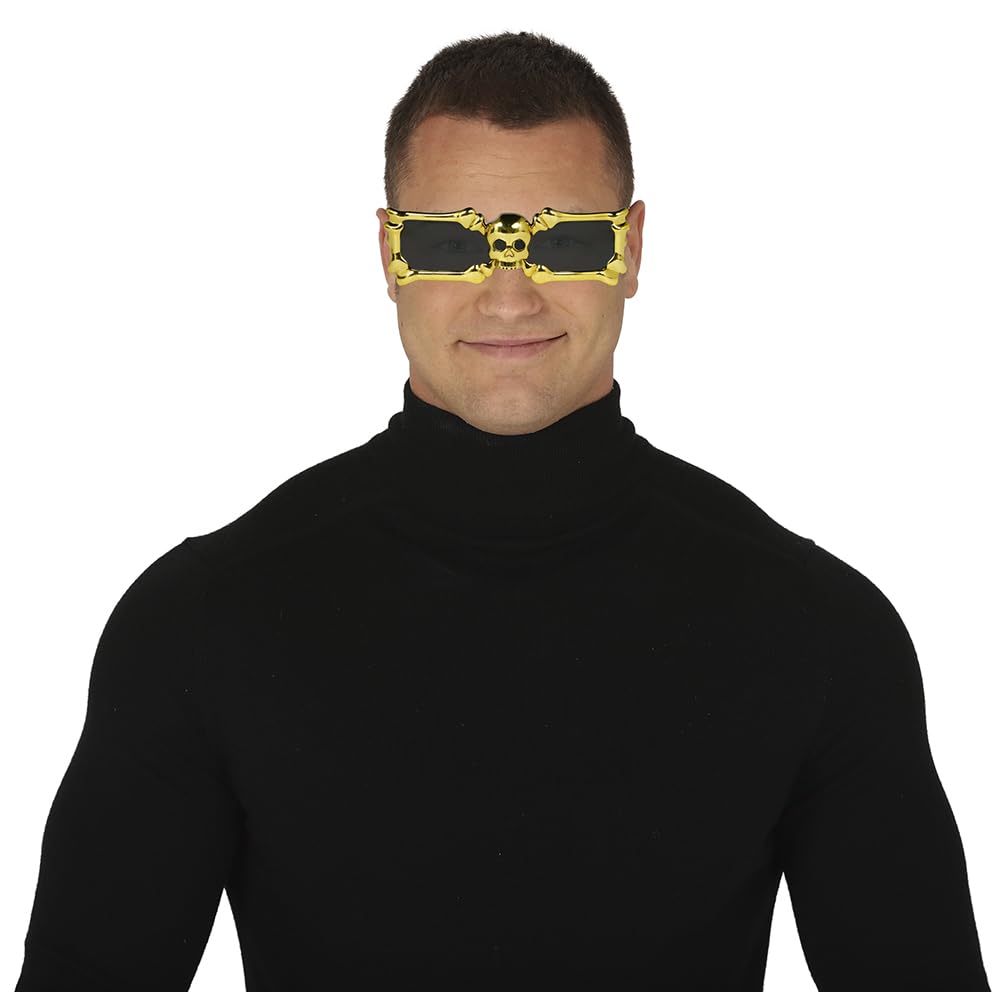 FIESTAS GUIRCA | Gold Skeleton Glasses (Unisex) - Fancy Dress Accessory for Halloween and Horror Parties - Ideal for Skeleton Celebrations and Masquerades - Gold
