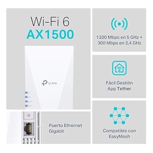 TP-Link RE500X Repetidor WiFi 6 AX1500 Doble Banda, 1 Puerto GE, EasyMesh