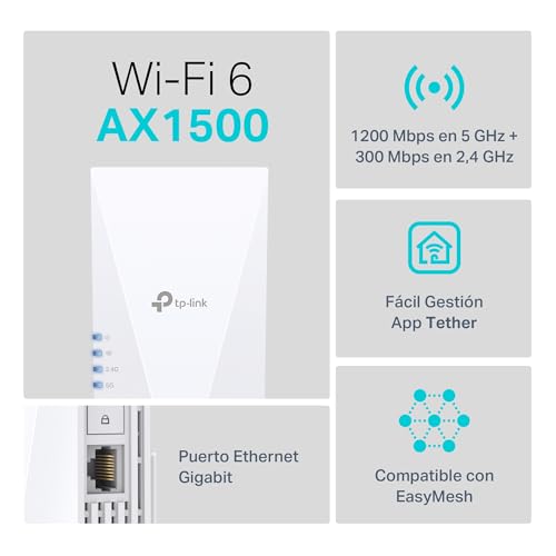 TP-Link RE500X Repetidor WiFi 6 AX1500 Doble Banda, 1 Puerto GE, EasyMesh - Imagen 5