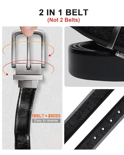 Image of CIMONI Reversible Leather Belt for Men | Genuine Leather & Vegan Leather Pin Buckle Belt | Classic Black /Brown Adjustable Belt for Formal, Business, Office & Casual Wear