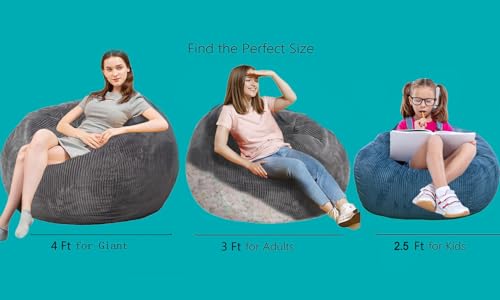 Image of Bean Bag Chair, 4FT Round Memory Foam Filled Bean Bag for Teens & Kids, Ultra Soft Faux Fur Fabric Bean Bag Chairs for Playroom, Living Room, Bedroom, Blue