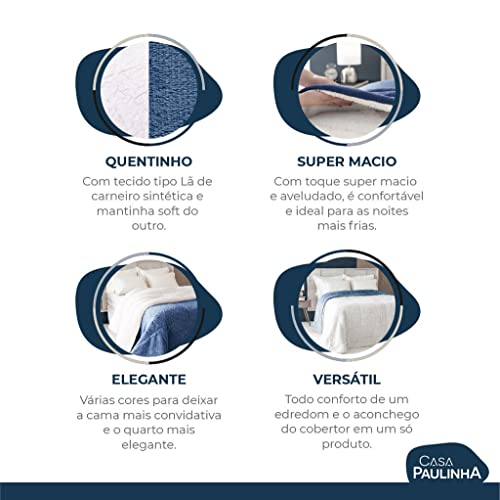 Coberdrom Sherpa Edredom Dupla Face Cobertor Manta Felpuda Liso Cama Casal Queen Azul Marinho