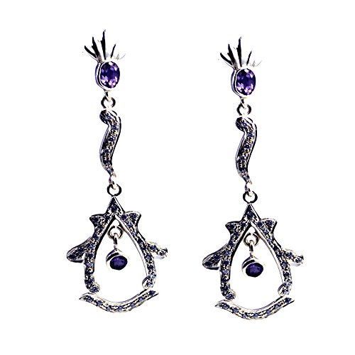 Améthyste boucles d'oreilles argent 925 de forme ronde en véritable pierre naturelle