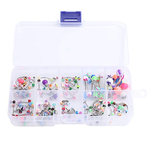 Beaupretty Anillos de Lengua Acrílicos 100 Piezas de Anillos de Lengua Coloridos de Acero Inoxidable Piercing para El Cuerpo Retenedor de Joyería con Caja de Almacenamiento (Color Aleatorio) Cover