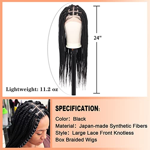Brinbea 13X5 Lace Front Knotless Box Braided Wigs For Women 24 Inches Lace Frontal Cornrow Braided Wigs With Baby Hair Black Synthetic Braiding Hair Wig #TOP3