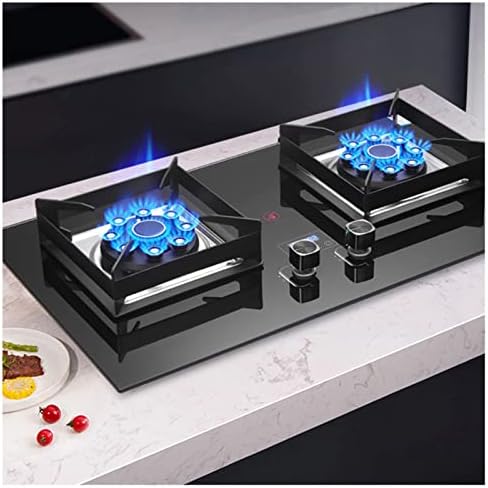 Gas Stove Cooktop 2 Burners,tempered Glass Built-in Gas Hob LPG/NG Dual Fuel Easy to Clean for RVs, Cooktop with Child Safety Lock, Timer,5.2KW (Size : NG)