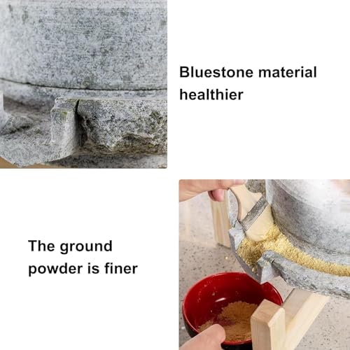 Handmade Stone Mill Grinder with Wooden Frame, Adjustable Coarse & Fine Shaft, 25cm (9.8in) - Perfect for Grinding Grains, Spices, and Herbs at Home