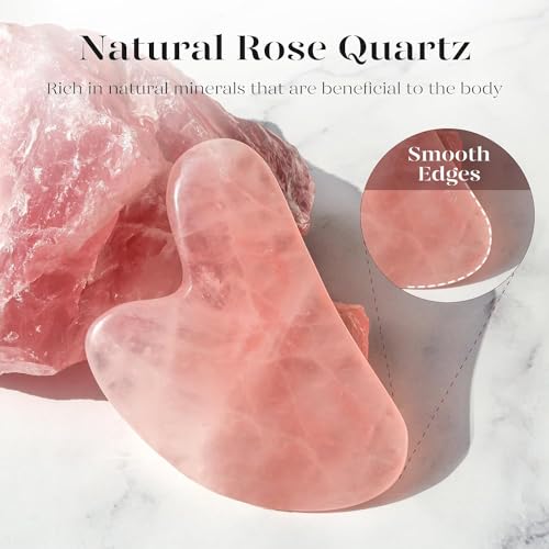 Image of Rose Quartz Gua Sha Massage Tool for Face, Jawline Sculptor, Natural Quartz Stone Guasha Board, Face Sculpting Tool, Acupuncture Therepy Trigger Point Treatment (Light Pink)