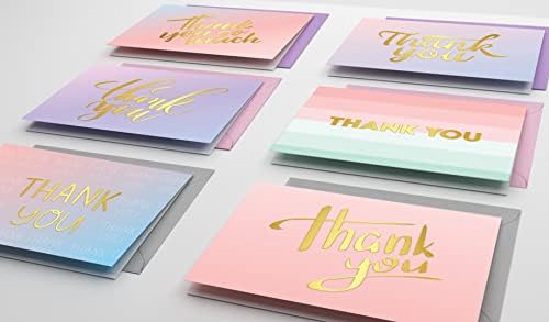 Giftinghouse 12 Thank you cards multipack with envelopes and stickers - greeting cards for weddings, kids, teachers, notes and gifts  Embossed foil cards (12 cards)