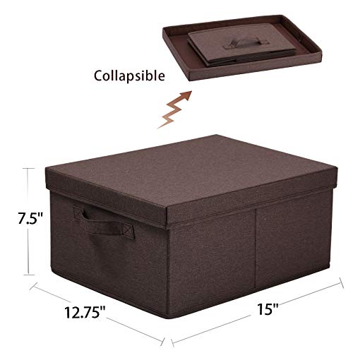 Hoonex Linen Foldable Storage Bins With Lids, 2 Pack, Storage Boxes With Carrying Handles And Study Heavy Cardboard, 16.5" L X 11.8" W X 7.5" H For Toy, Clothes, Nursery, Brown #TOP2