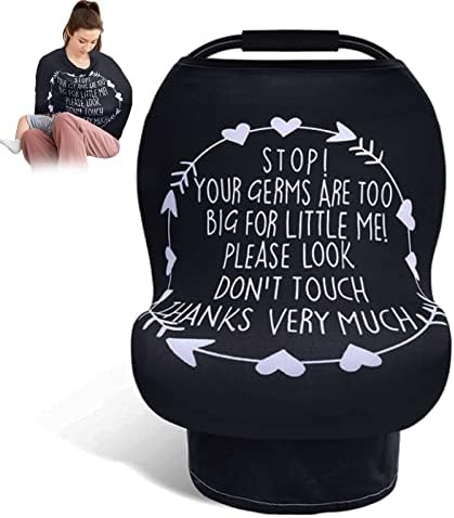 Car Seat Cover for Babies, Stop No Touch Sign Nursing Cover Breastfeeding Cover, Stretchy Infant Carseat Canopy, Multi Use Cover Shopping Cart/High Chair/Stroller Covers, Super Soft Breathable