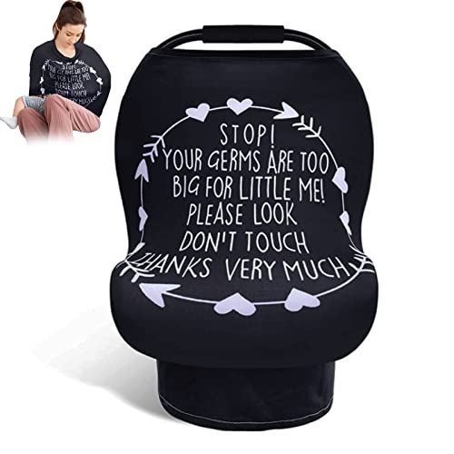 Image of Car Seat Cover for Babies, Stop No Touch Sign Nursing Cover Breastfeeding Cover, Stretchy Infant Carseat Canopy, Multi Use Cover Shopping Cart/High Chair/Stroller Covers, Super Soft Breathable