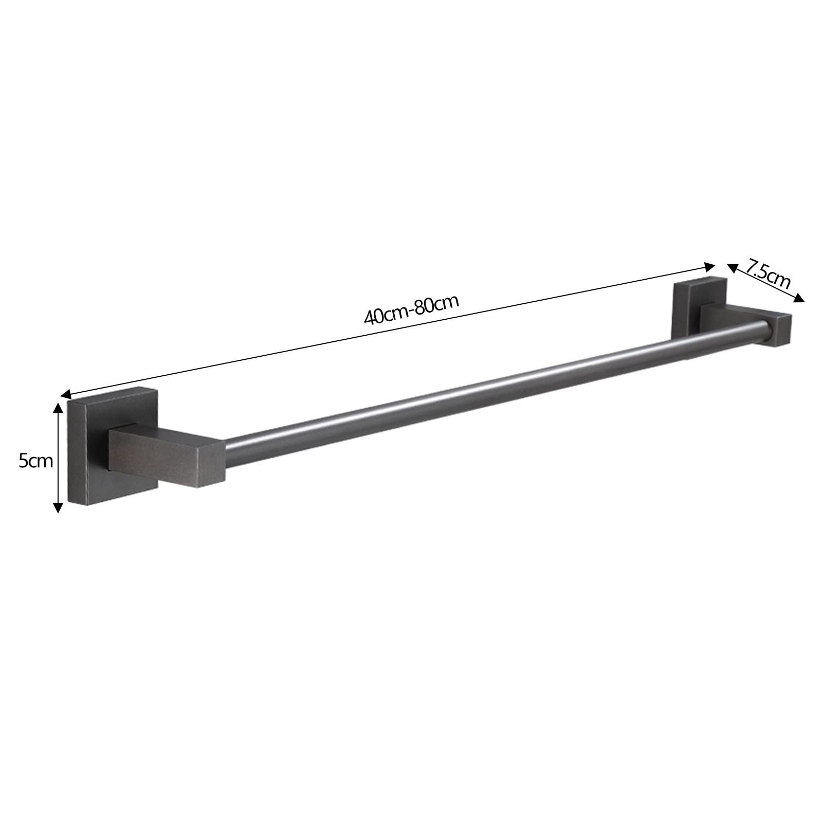 Poręcz na ręczniki, aluminiowy pojedynczy wieszak na ręczniki kąpielowe, ścienny uchwyt na ręczniki do łazienki lub kuchni, montaż na śruby, 40 cm - 80 cm (rozmiar: 50 cm)