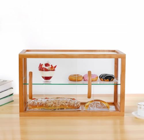 Vitrina de madera de 2 niveles y cristal para mostrador de panadería 5