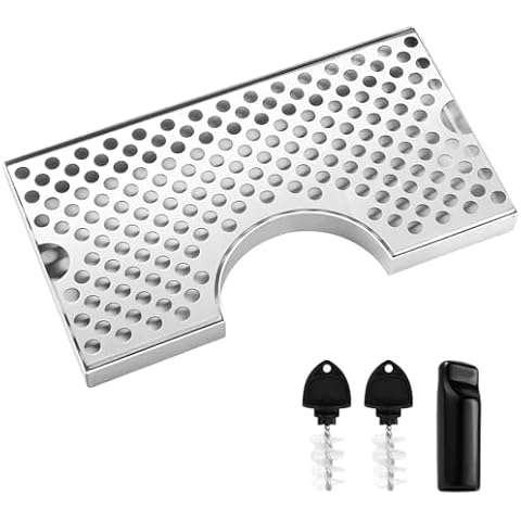 Dbgogo Beer Tap Drip Tray, Stainless Steel Keg Tap Drip Tray with Non-Slip Silicone Pads 4.4” Cutout Kegerator Surface Mount Drip Tray for Draft Beer Tower Home Bar Mini Fridge without Drain Cover