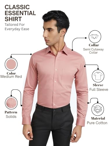 Image of Raymond Men's Slim Fit Solid Pattern Pure Cotton Semi Cut Away Collar Full Sleeve Formal Shirt